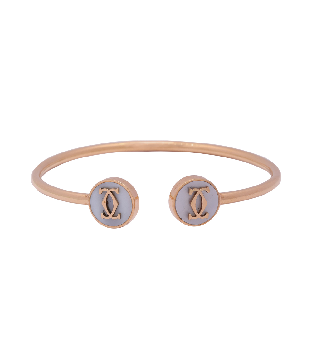 18K Twin Emblem Gold Bracelet – Designer Open Style