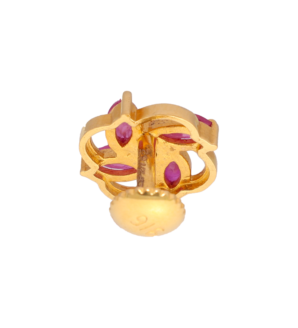 Blossom Charm Gold Earrings with Ruby & Emerald