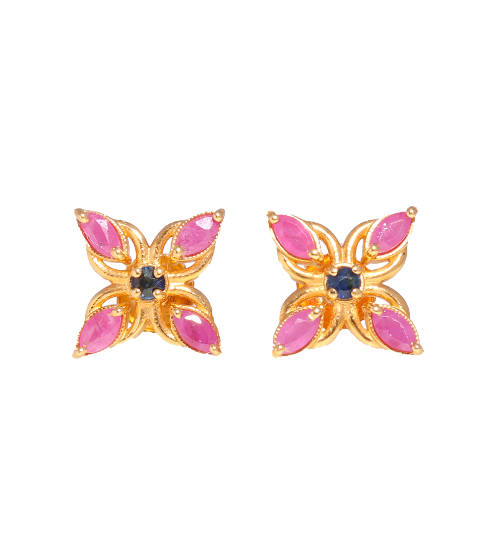 Floral Ruby & Sapphire 22K Gold Earrings