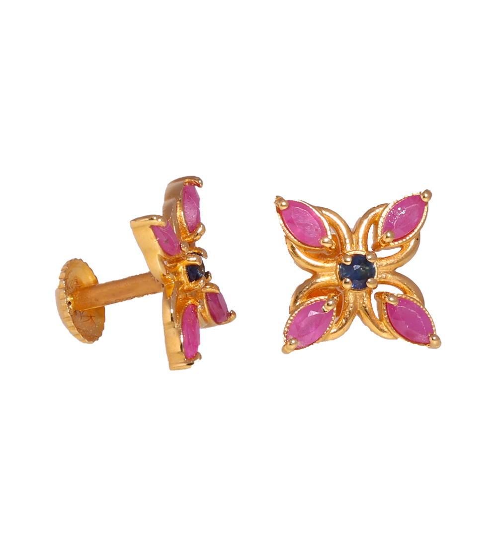 Floral Ruby & Sapphire 22K Gold Earrings