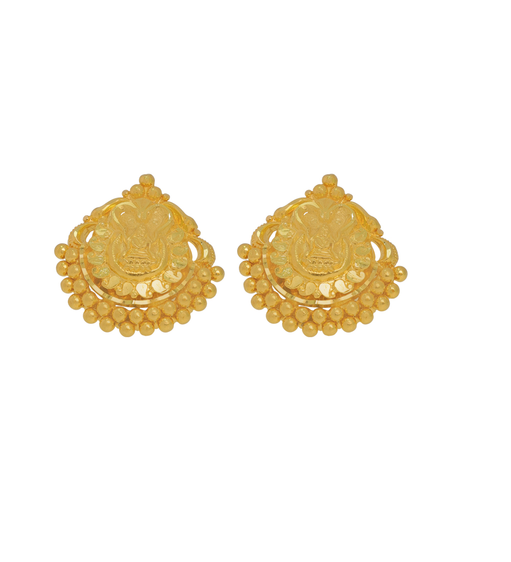 Traditional 22K Gold Earrings with Temple Design