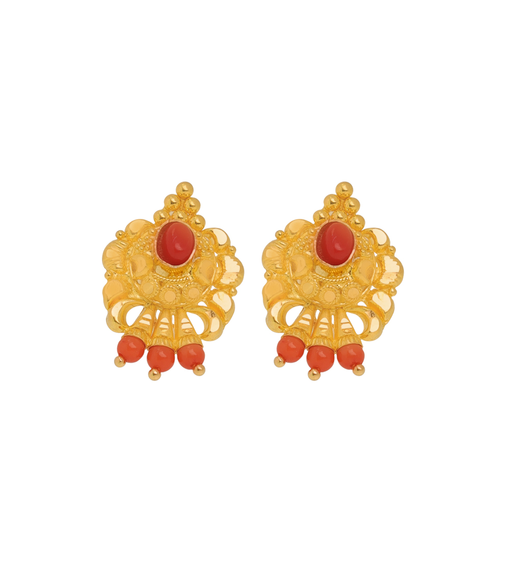 Elegant Red Stone Gold Earrings