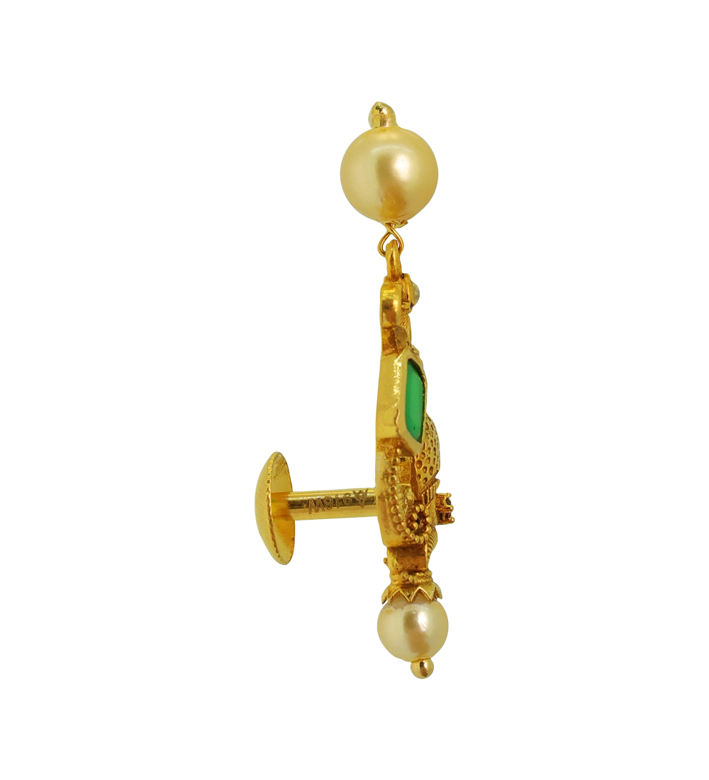Handcrafted 22K Gold Earrings with Pearl & Gemstone