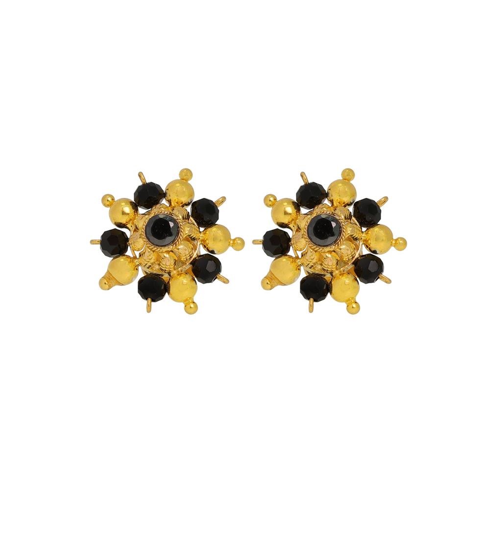 Handcrafted Gold Earrings with Black Beads