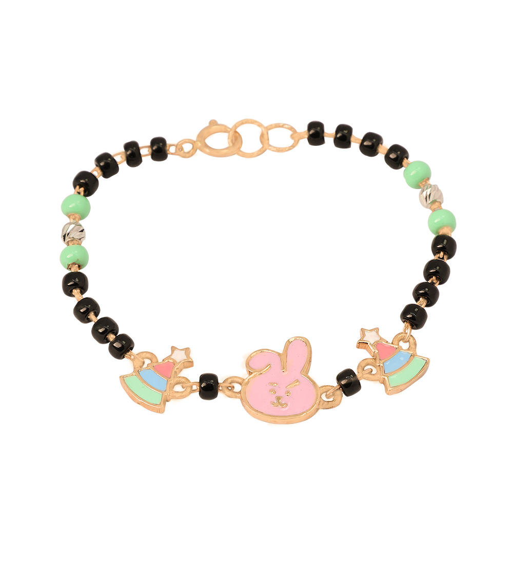 Black Bead Baby 18K Gold Bracelet