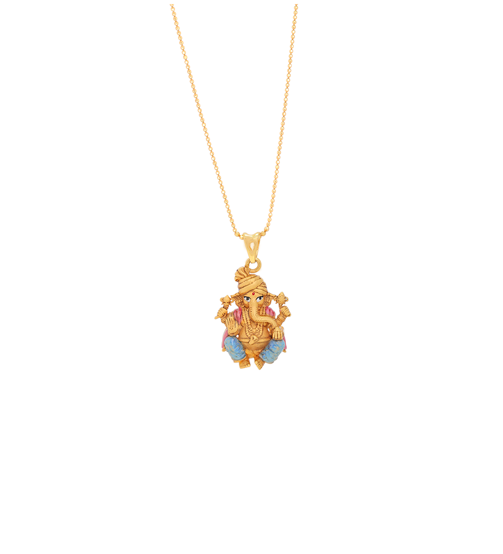 Enamel Finish 3D Ganesha Gold Pendant (Pendent Only)