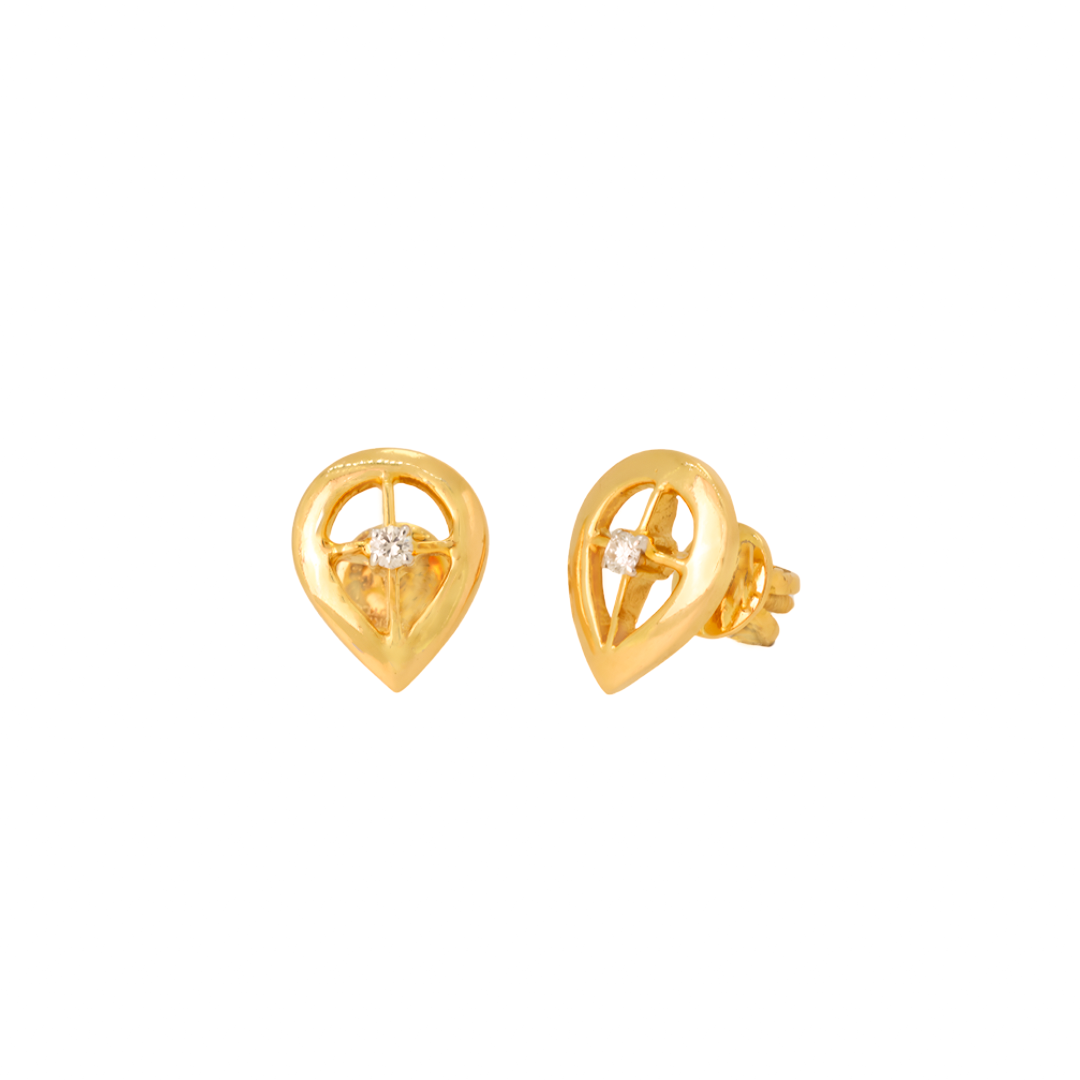 Teardrop Charm 18K Yellow Gold Diamond Earrings