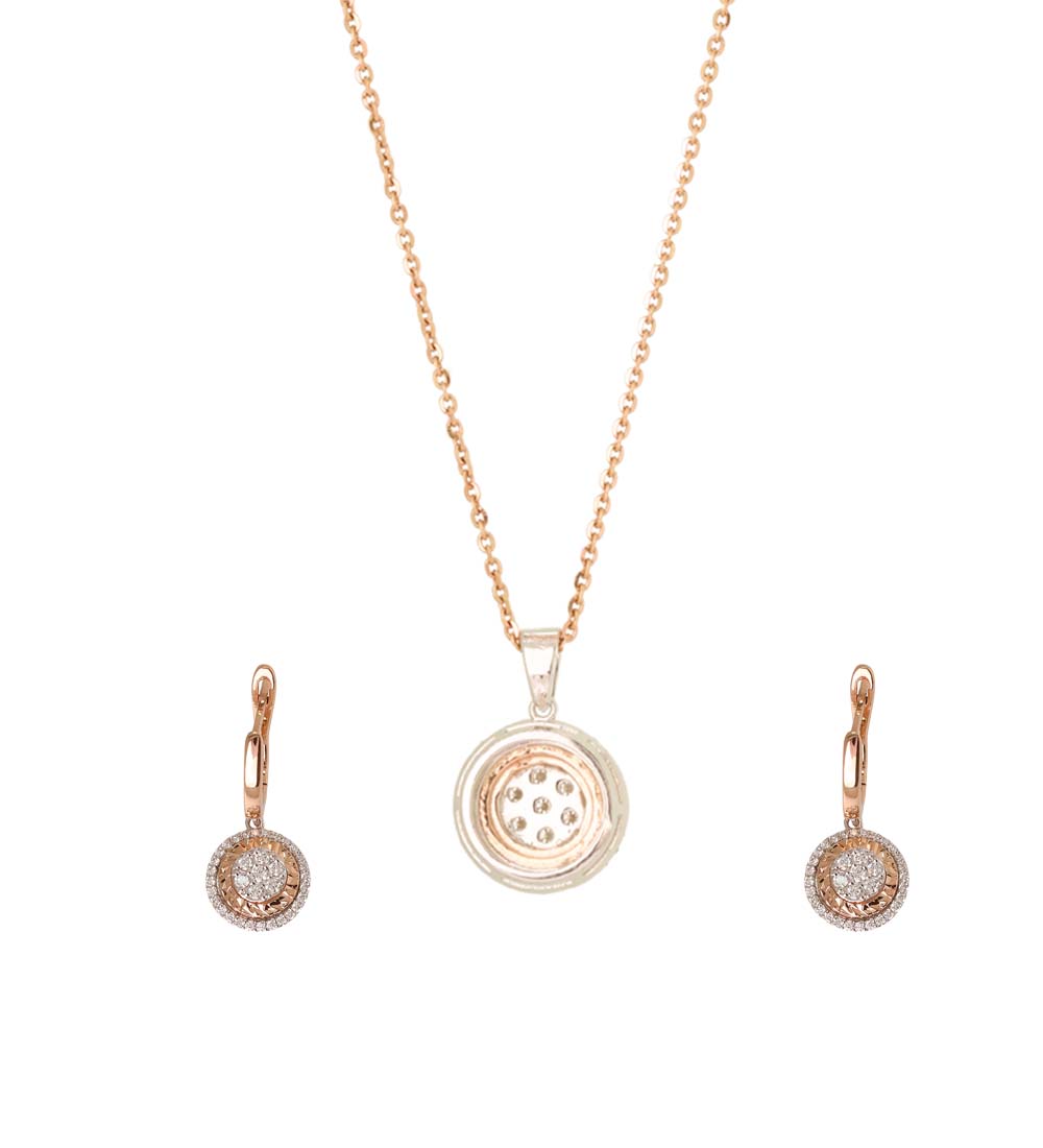Dual-Tone Diamond Pendant & Earring Combo Set – 18K Gold | IGI Certified