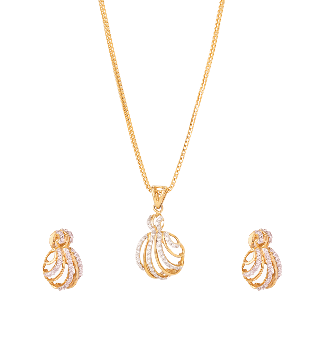 Fancy & Golden Swirl Diamond Pendant & Earring Combo Set
