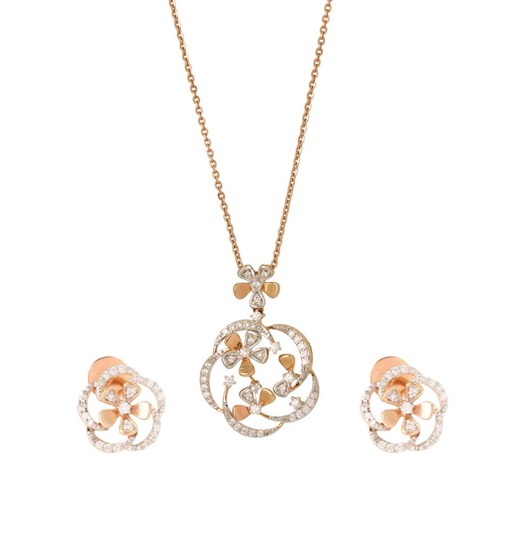 Fancy Floral Diamond Pendant & Earring Combo Set