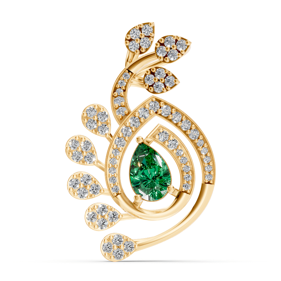 Emerald Teardrop Floral Diamond Pendant