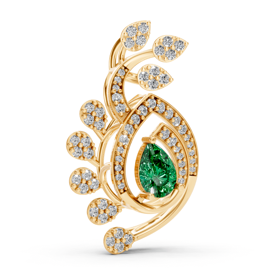 Emerald Teardrop Floral Diamond Pendant