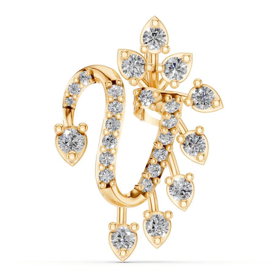 Floral Diamond Drop Gold Pendant