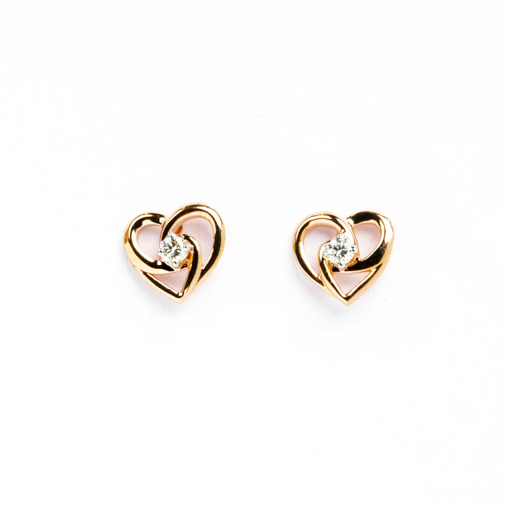 Rose Gold Interlocked Heart Diamond Stud Earrings