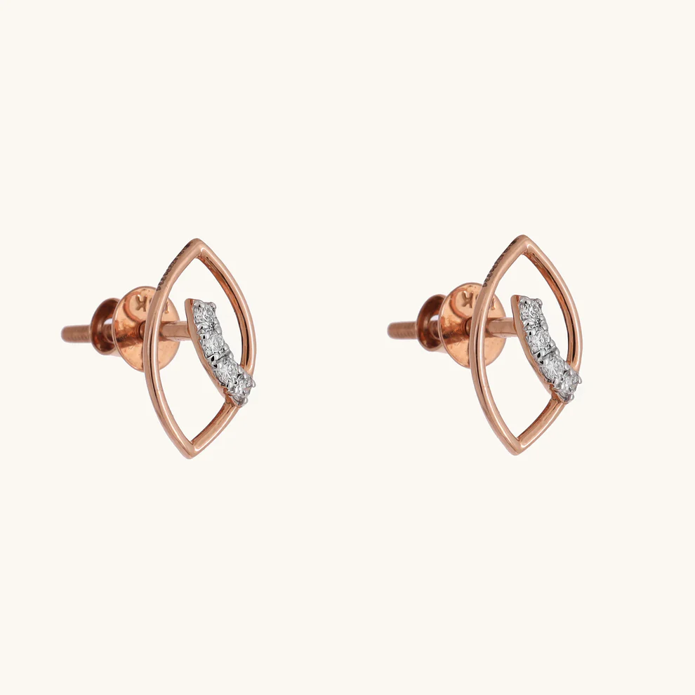 Rose Gold Leaf Curve Diamond Stud Earrings