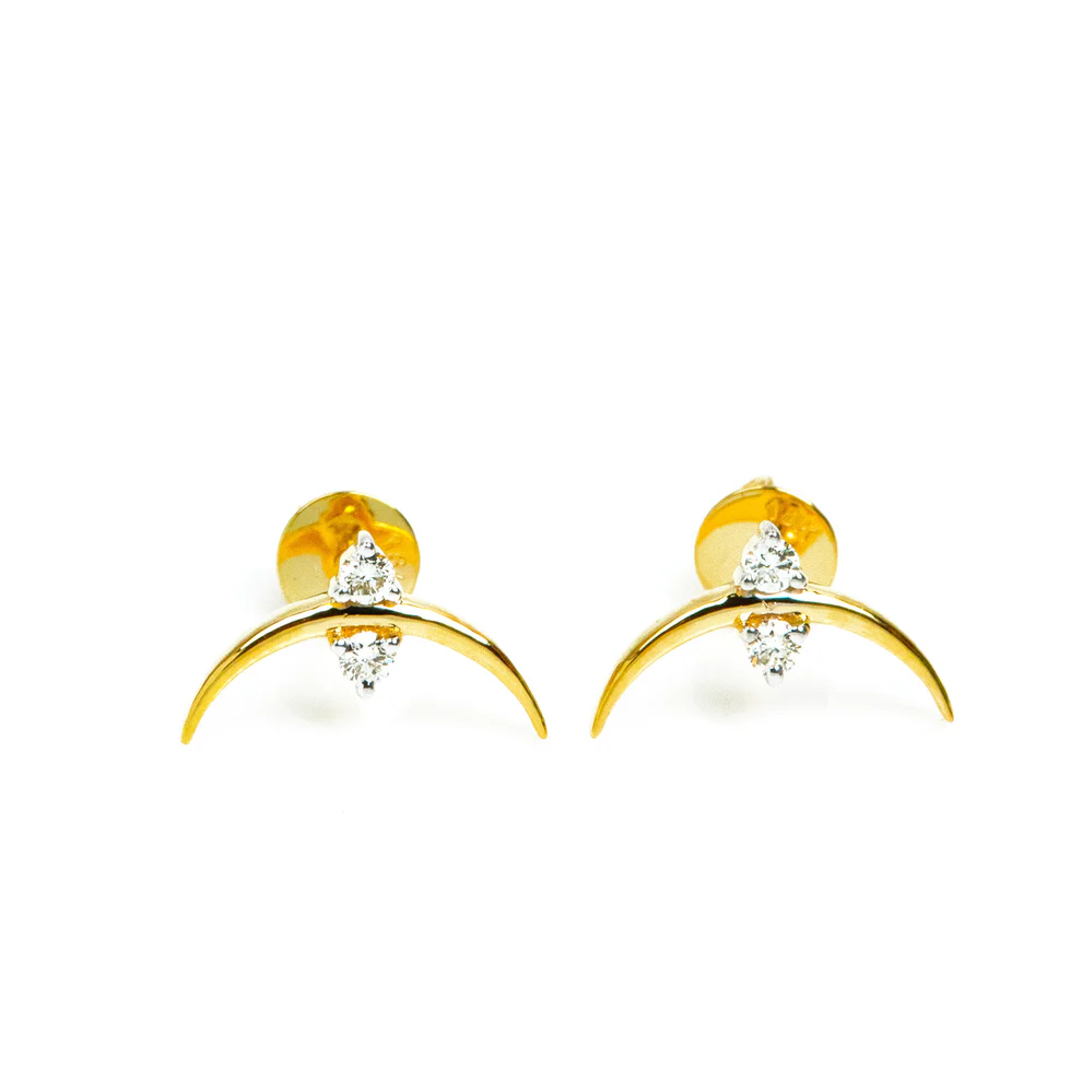 Gold Crescent Diamond Stud Earrings