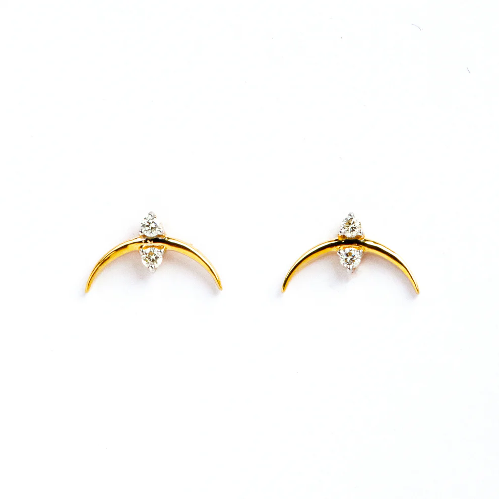 Gold Crescent Diamond Stud Earrings
