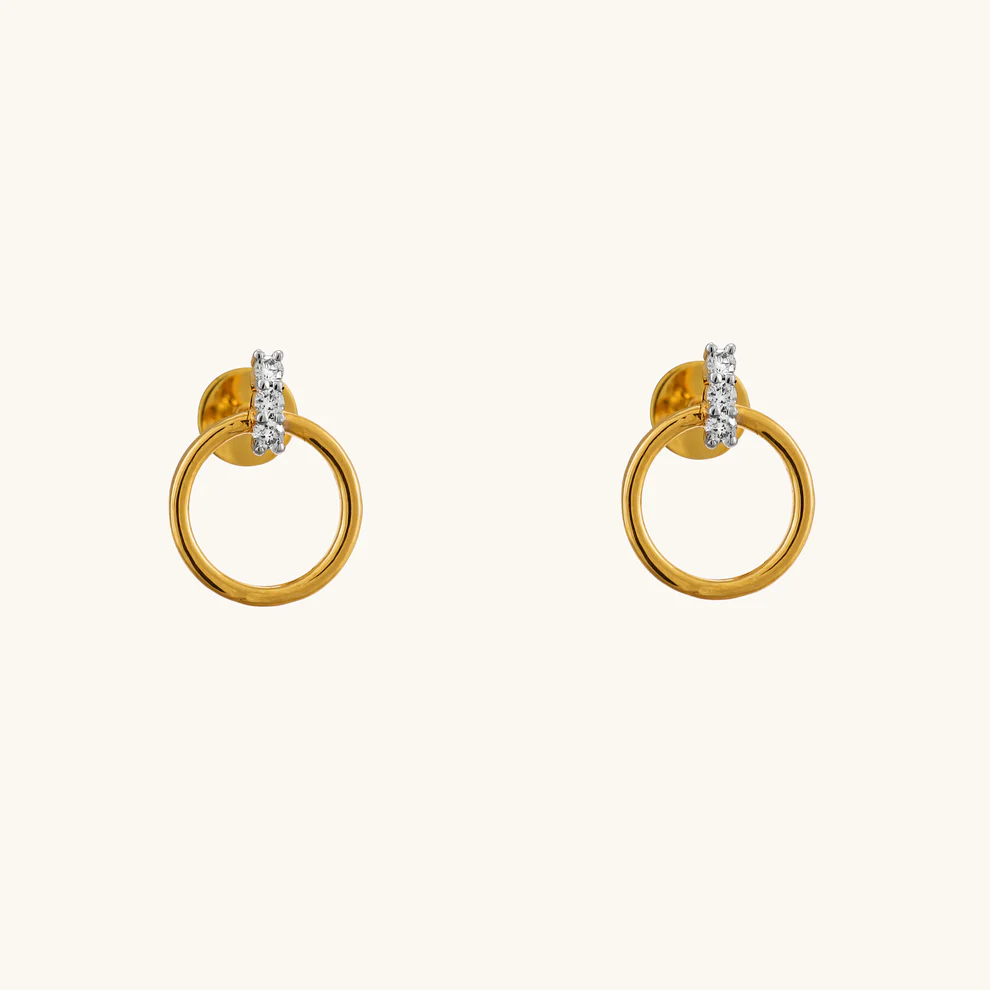 Gold Diamond Circle Stud Earrings
