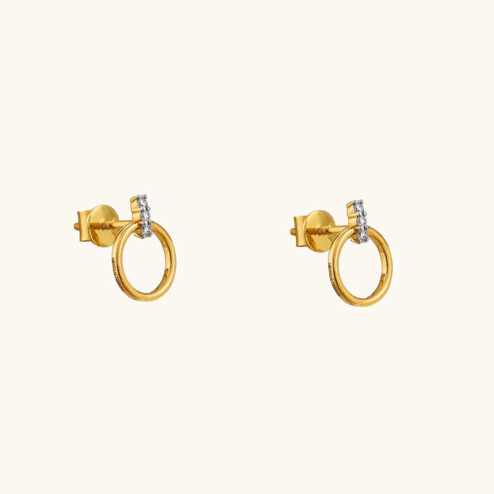 Gold Diamond Circle Stud Earrings