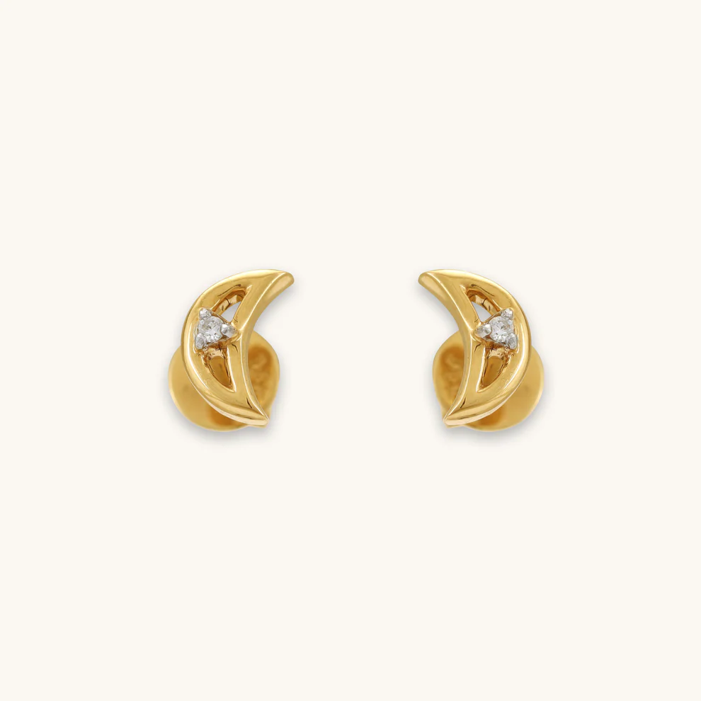 Diamond Crescent Gold Stud Earrings