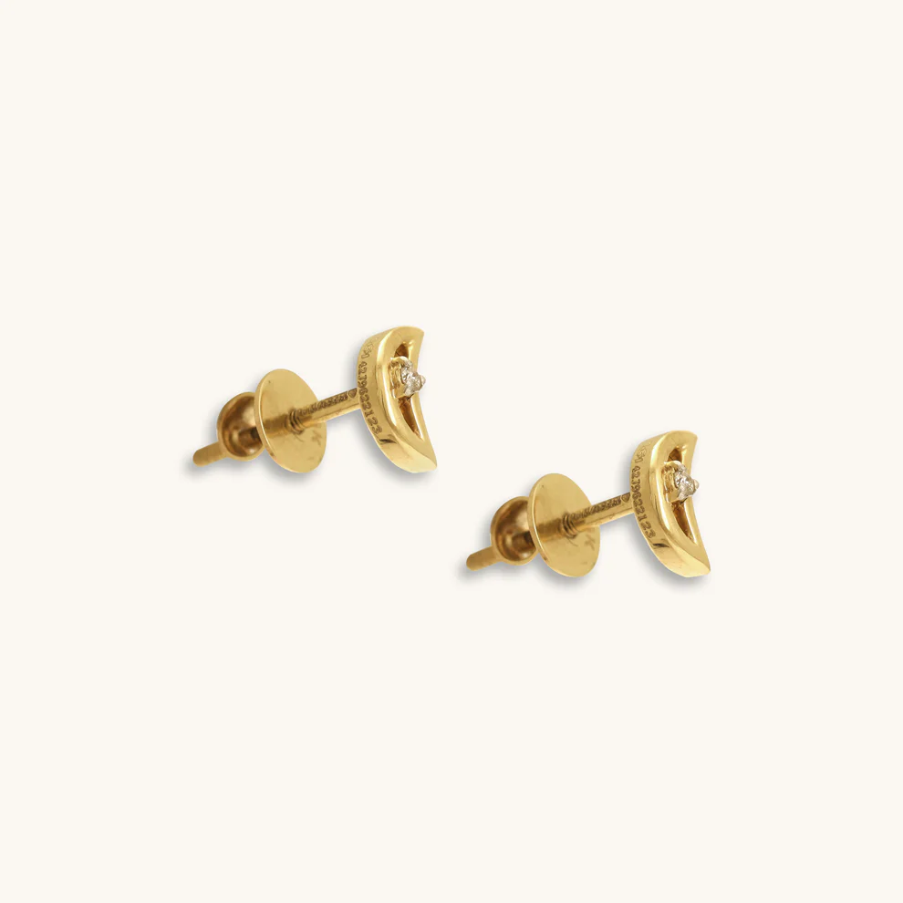 Diamond Crescent Gold Stud Earrings