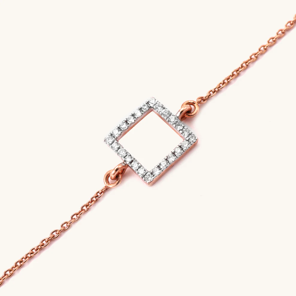 Rose Gold Diamond Square Chain Bracelet