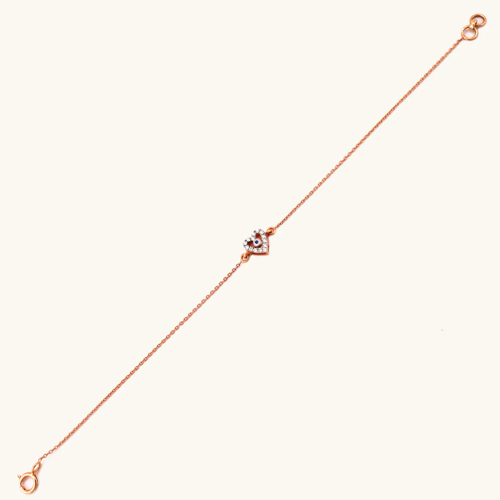 Rose Gold Evil Eye Heart Chain Bracelet