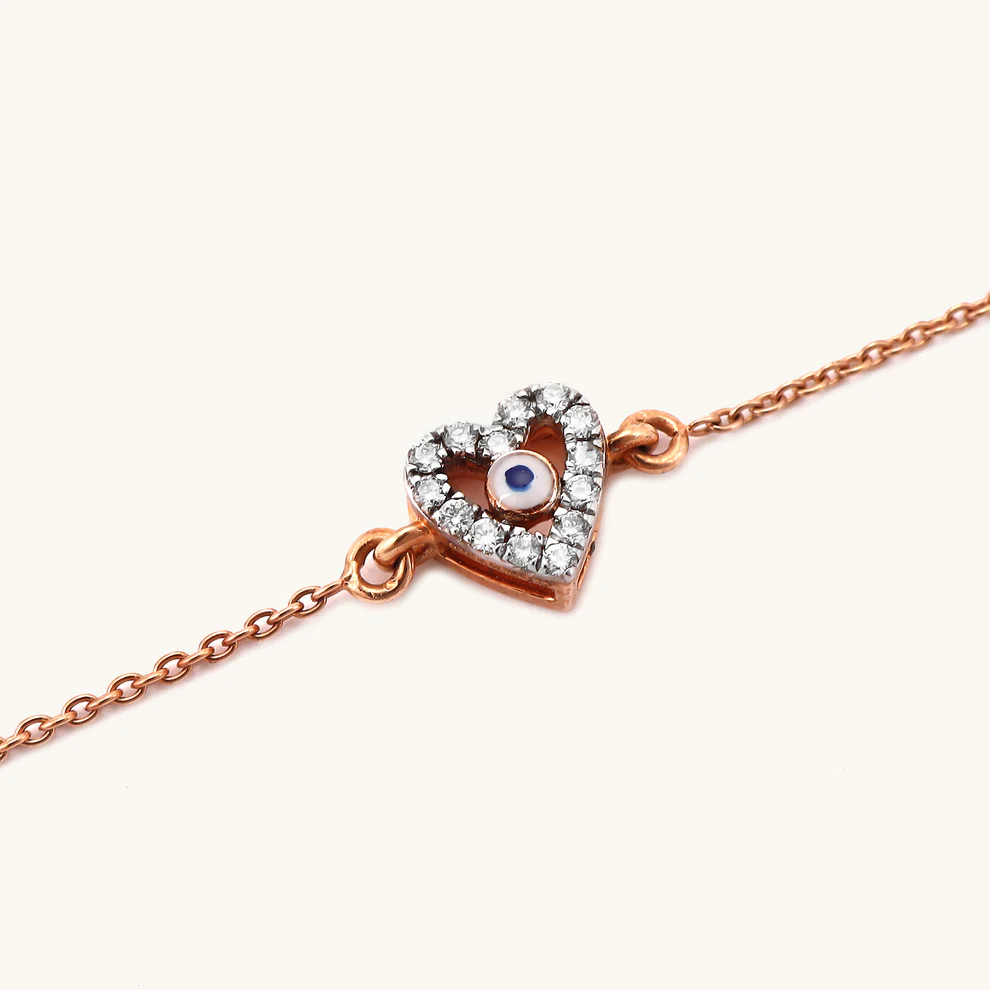 Rose Gold Evil Eye Heart Chain Bracelet