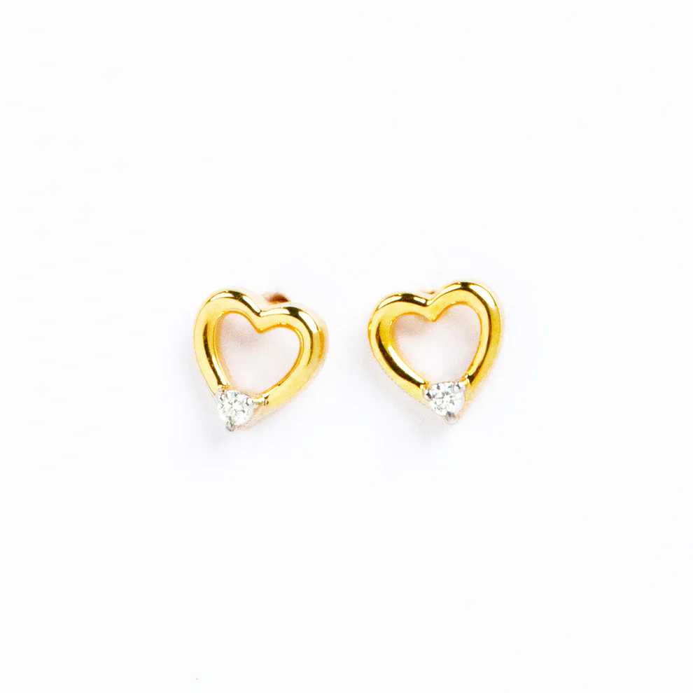 Golden Crystal Heart Charm Stud Earrings
