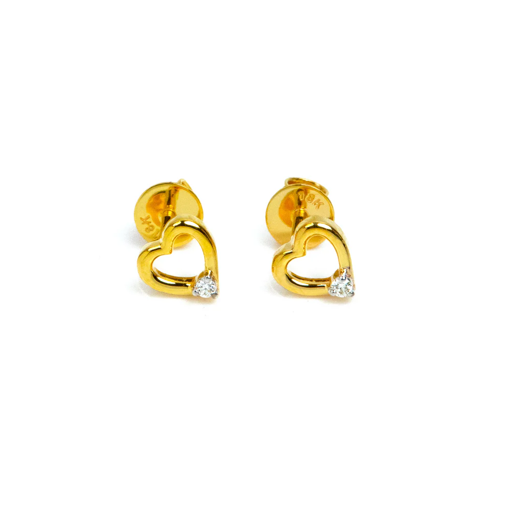 Golden Crystal Heart Charm Stud Earrings