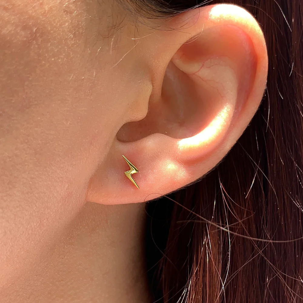 The Electric Bolt Minimalist Gold Stud Earrings