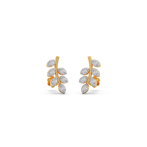 The Enchanted Laurel Leaf Diamond Gold Stud Earrings
