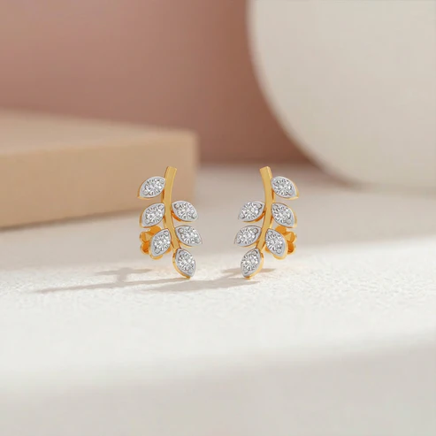 The Enchanted Laurel Leaf Diamond Gold Stud Earrings