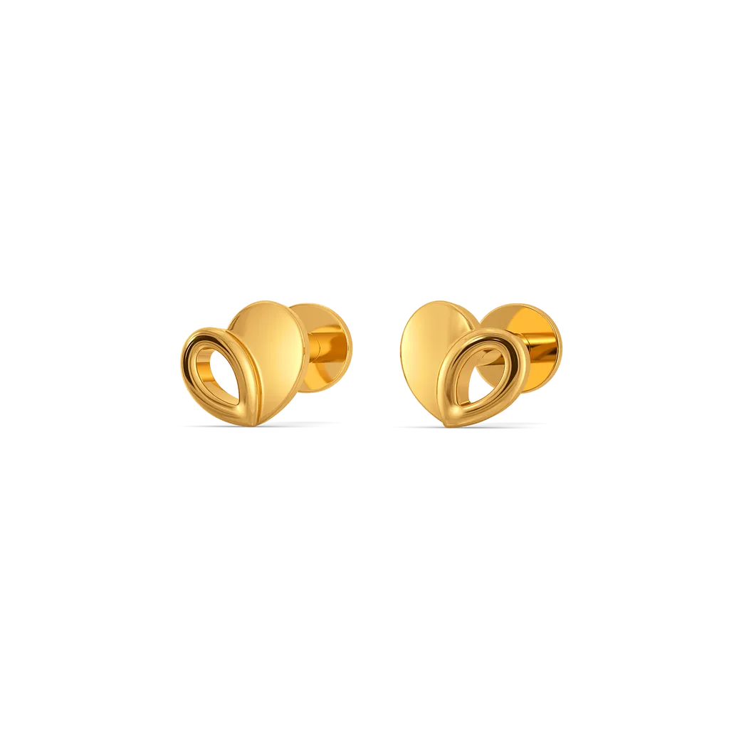 Aria Dual Texture Yellow Gold Heart Stud Earrings