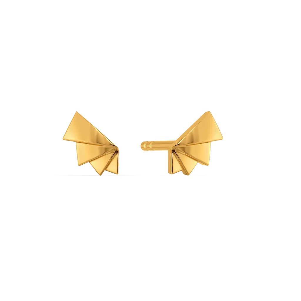 Aero Wing Yellow Gold Origami Fan Stud Earrings