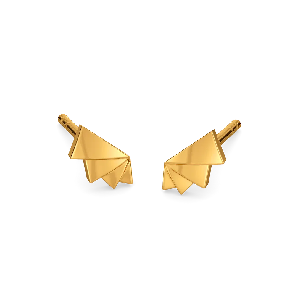 Aero Wing Yellow Gold Origami Fan Stud Earrings